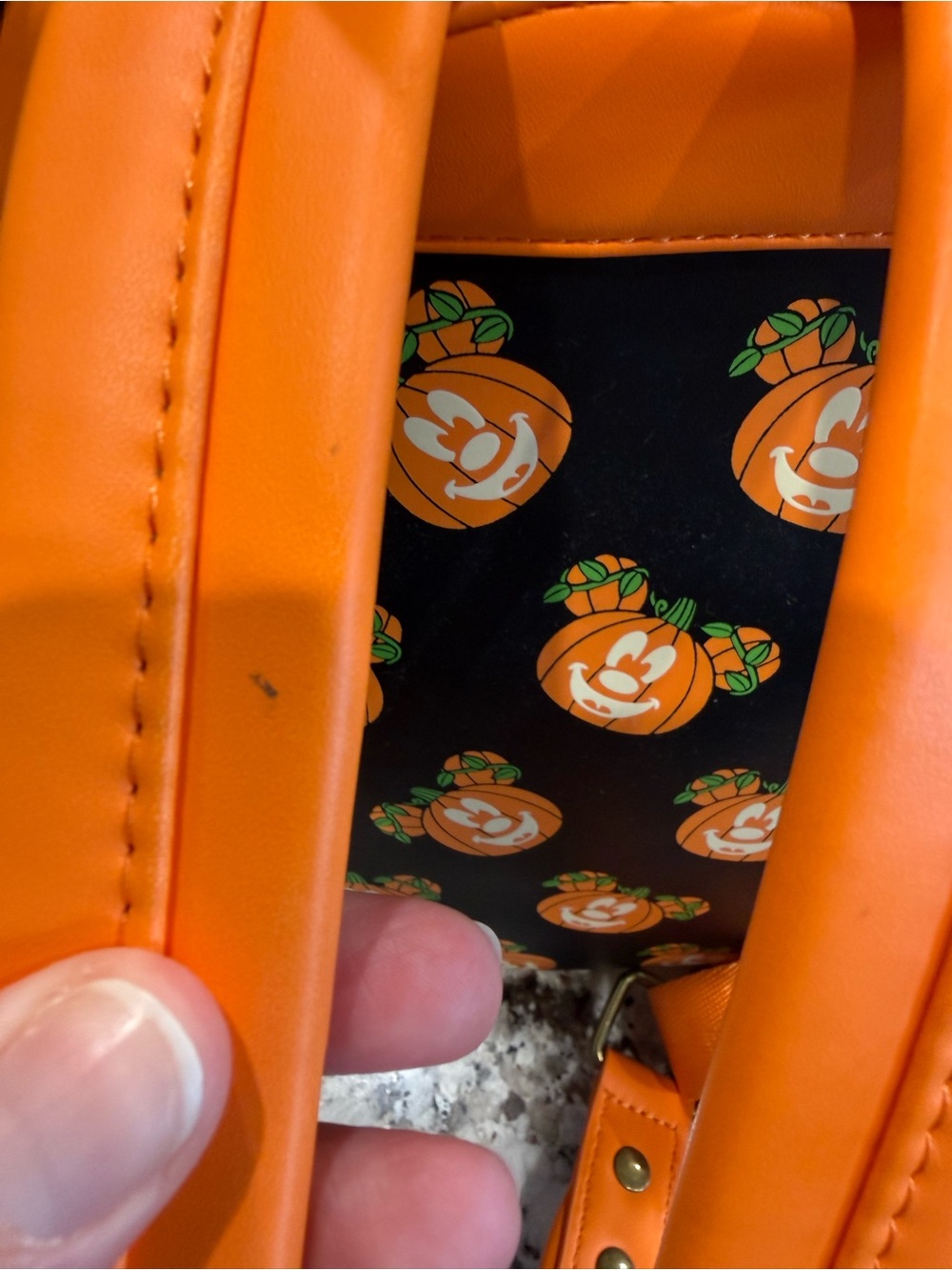 Disney Orange & Black Mickey Pumpkin Mini Backpack - Picture 6 of 7